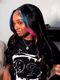Dorsanee Ombre Blue Red Skunk Stripe Black Straight Body Wave Human Hair Wigs