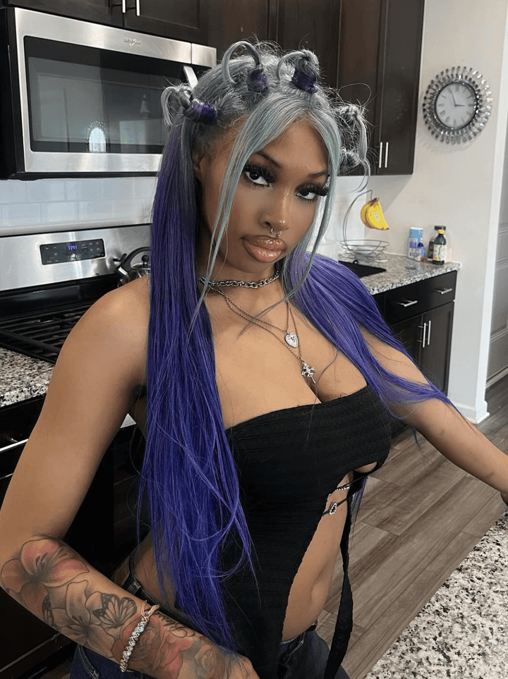 Dorsanee Ombre Gray Blue Green Skunk Stripe 13x4 HD Lace Front Human Hair Wigs