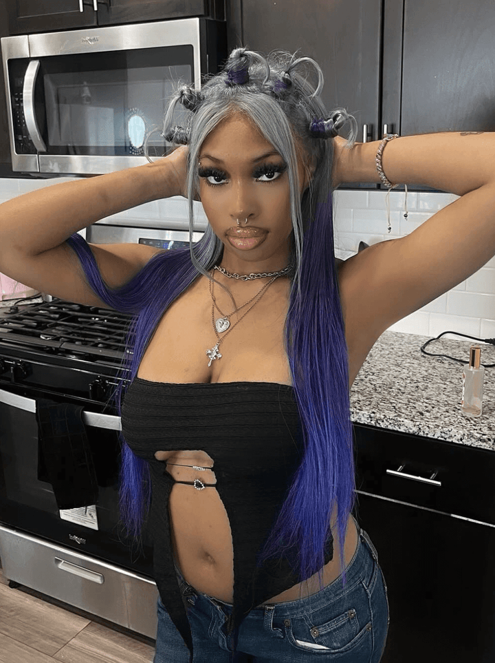 Dorsanee Ombre Gray Blue Green Skunk Stripe 13x4 HD Lace Front Human Hair Wigs