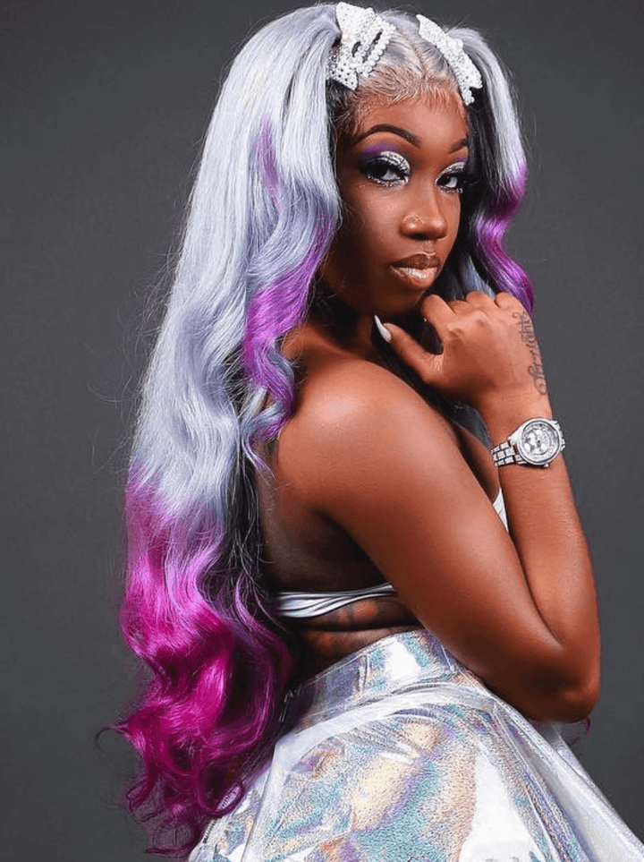 Dorsanee Ombre Gray Color Purple Red Ends 13x4 Lace Front Virgin Human Hair Wig