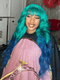 Dorsanee Ombre Green Blue 13x4 Lace Front Body Wave Human Hair Wigs With Bangs