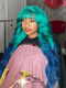 Dorsanee Ombre Green Blue 13x4 Lace Front Body Wave Human Hair Wigs With Bangs