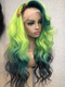Dorsanee Ombre Green Blue Skunk Stripe HD Lace Front Virgin Remy Human Hair Wig