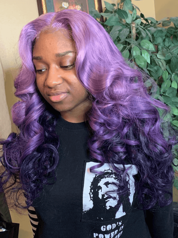 Dorsanee Ombre Lavender Purple Black Color Body Wave Lace Front Human Hair Wig