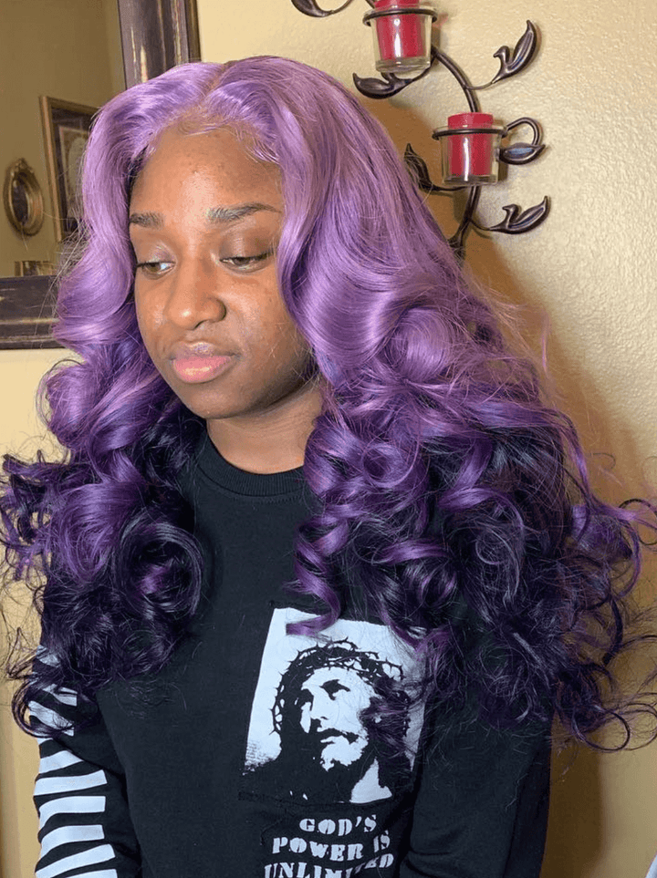 Dorsanee Ombre Lavender Purple Black Color Body Wave Lace Front Human Hair Wig