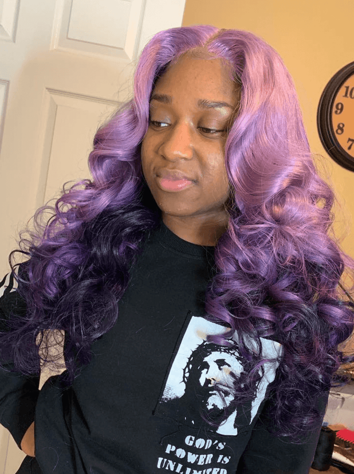 Dorsanee Ombre Lavender Purple Black Color Body Wave Lace Front Human Hair Wig