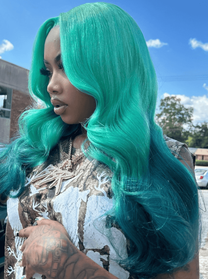 Dorsanee Ombre Pastel Emerald Green Body Wave 13x4 Lace Front Human Hair Wigs