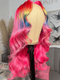 Dorsanee Ombre Pink Red Blue Yellow Multi Color 13x4 Lace Front Human Hair Wigs