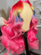 Dorsanee Ombre Pink Red Blue Yellow Multi Color 13x4 Lace Front Human Hair Wigs