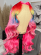 Dorsanee Ombre Pink Red Blue Yellow Multi Color 13x4 Lace Front Human Hair Wigs
