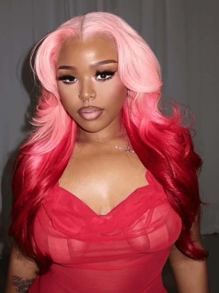 Dorsanee Ombre Pink Red Color 200 Density 13x4 Lace Front Virgin Human Hair Wig