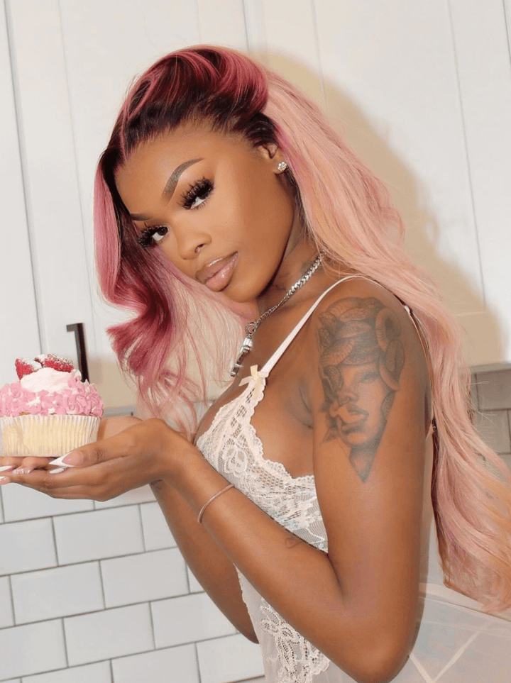 Dorsanee Ombre Purple Peach Pink Dark Roots Color Lace Front Human Hair Wigs