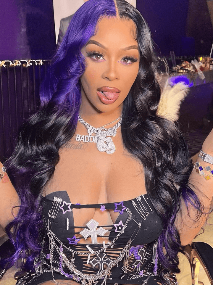 Dorsanee Ombre Split Dye Black Purple Color 13x4 HD Lace Front Human Hair Wigs