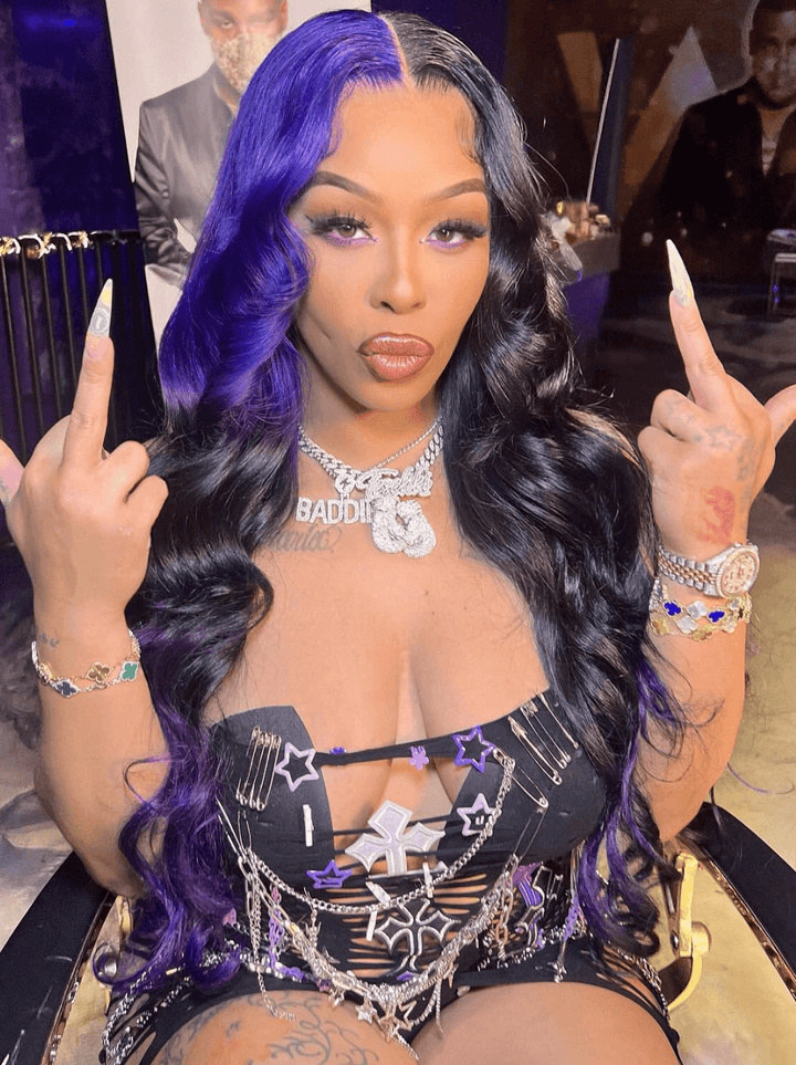 Dorsanee Ombre Split Dye Black Purple Color 13x4 HD Lace Front Human Hair Wigs