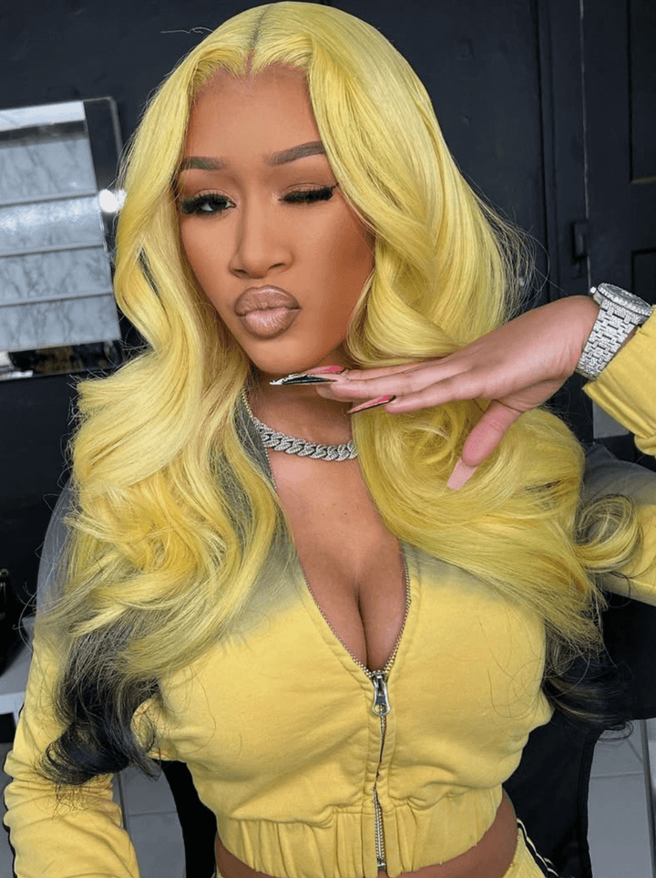 Dorsanee Ombre Yellow Color Black Ends HD 13x4 Lace Front Virgin Human Hair Wig