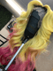 Dorsanee Ombre Yellow Pink Red Dark Roots 13x4 Lace Front Virgin Human Hair Wig