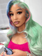 Dorsanee Pastel Green With Pink Blue Skunk Stripe HD Lace Front Human Hair Wigs