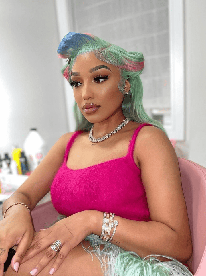 Dorsanee Pastel Green With Pink Blue Skunk Stripe HD Lace Front Human Hair Wigs