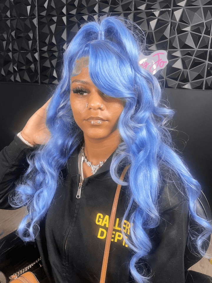 Dorsanee Pastel Light Blue Body Wave 13x4 HD Lace Front Virgin Human Hair Wigs