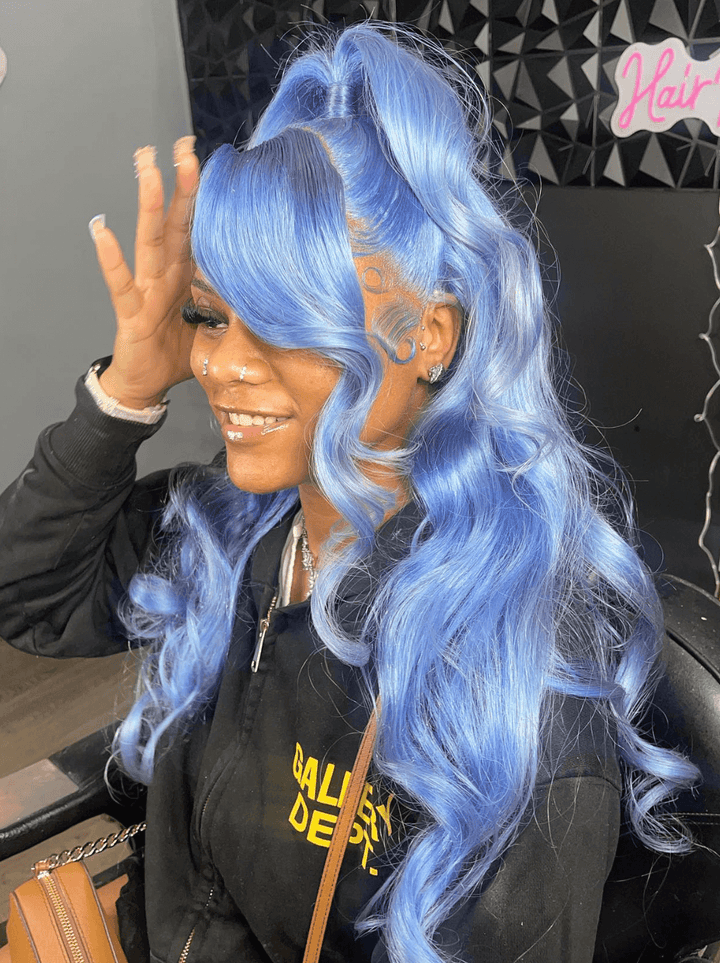 Dorsanee Pastel Light Blue Body Wave 13x4 HD Lace Front Virgin Human Hair Wigs