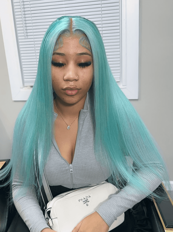 Dorsanee Pastel Light Blue Bone Straight Virgin Remy Human Hair Wigs