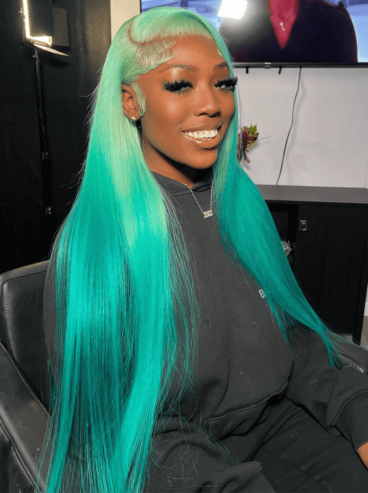Dorsanee Pastel Lime Green Bone Straight HD Lace Front Human Hair Wig