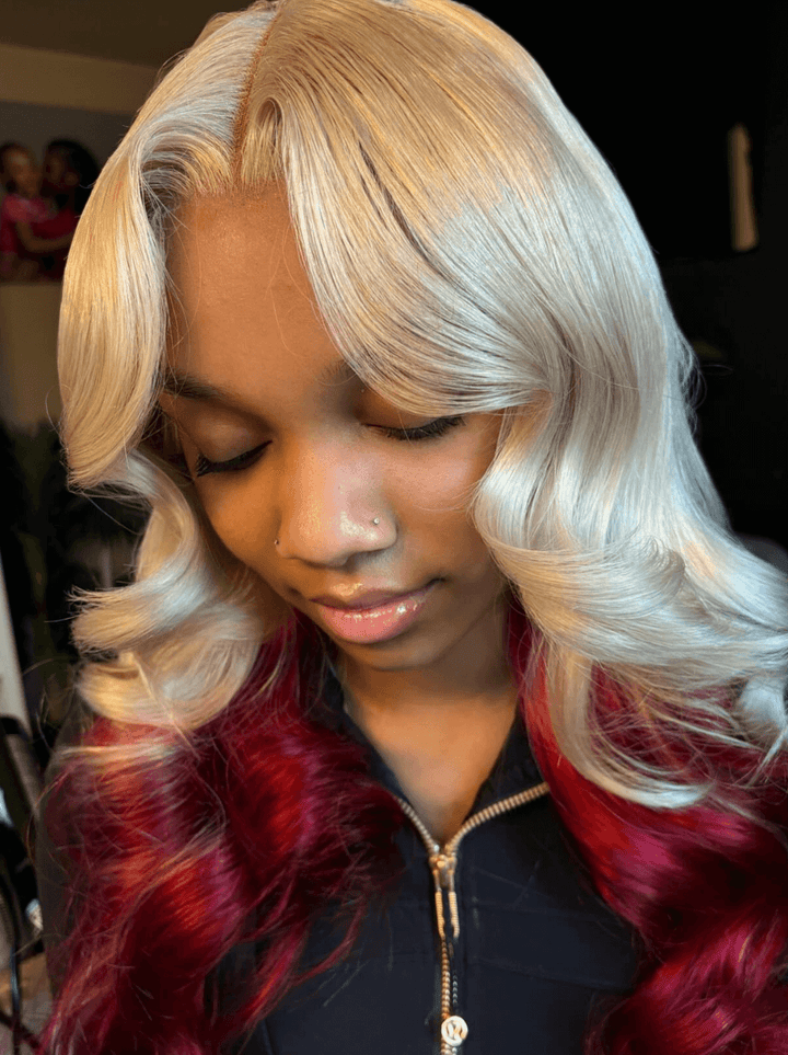 Dorsanee Peekaboo 613 Blonde Burgundy Red Body Wave Lace Front Human Hair Wigs
