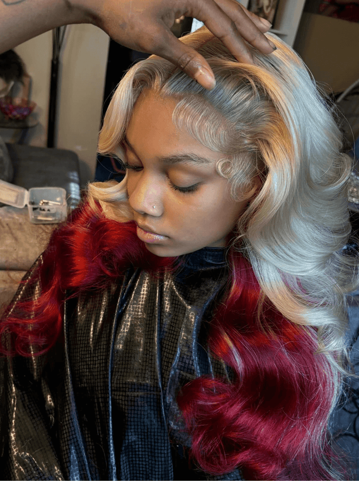 Dorsanee Peekaboo 613 Blonde Burgundy Red Body Wave Lace Front Human Hair Wigs