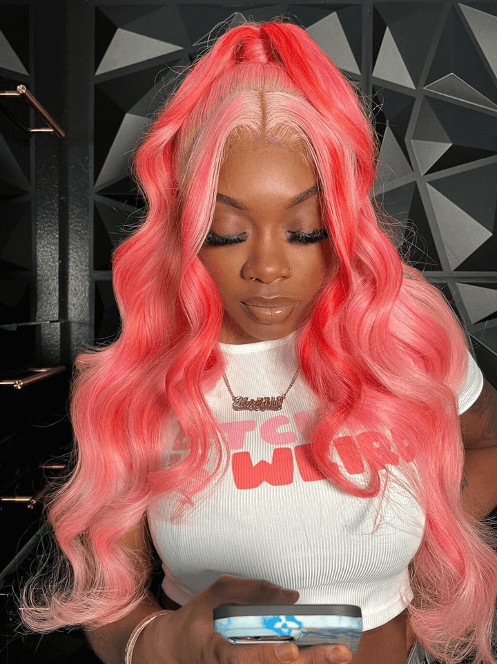 Dorsanee Pink Blonde Highlights Body Wave Virgin Remy Human Hair Wigs