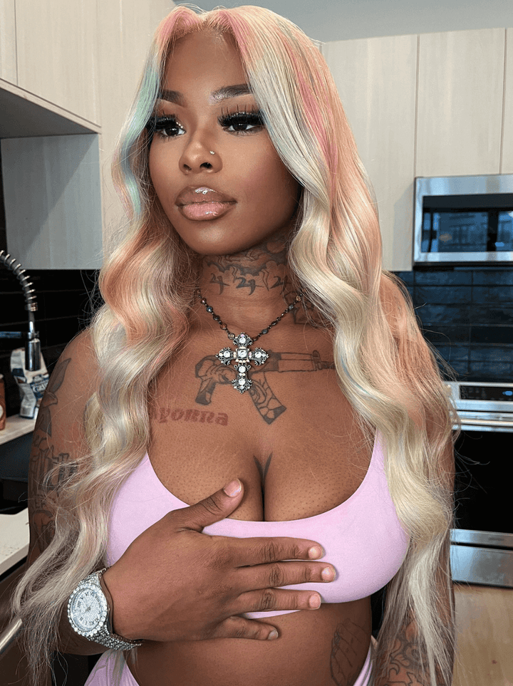 Dorsanee Rainbow Blonde Pink Green Ginger Multi Color Lace Front Human Hair Wig