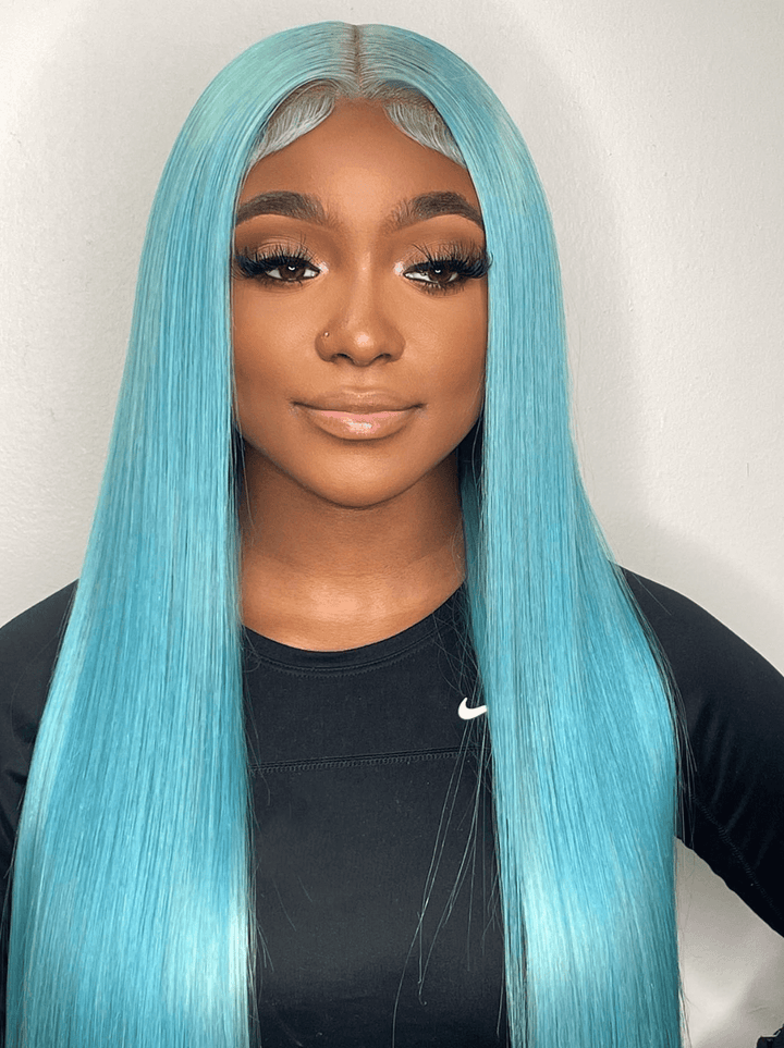 Dorsanee Sky Blue Bone Straight 13x4 Lace Front Virgin Human Hair Wigs