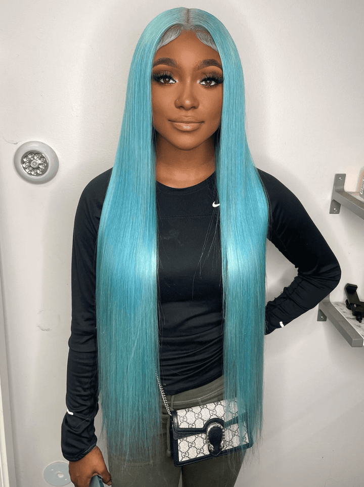 Dorsanee Sky Blue Bone Straight 13x4 Lace Front Virgin Human Hair Wigs