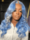 Dorsanee Sky Blue With Grey Streaks 13x4 HD Lace Front Human Hair Wigs