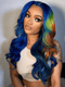 Dorsanee Split Dye Blue Ombre Yellow Copper Red 13x4 Lace Front Human Hair Wigs