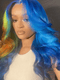 Dorsanee Split Dye Blue Ombre Yellow Copper Red 13x4 Lace Front Human Hair Wigs