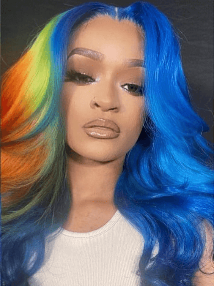 Dorsanee Split Dye Blue Ombre Yellow Copper Red 13x4 Lace Front Human Hair Wigs