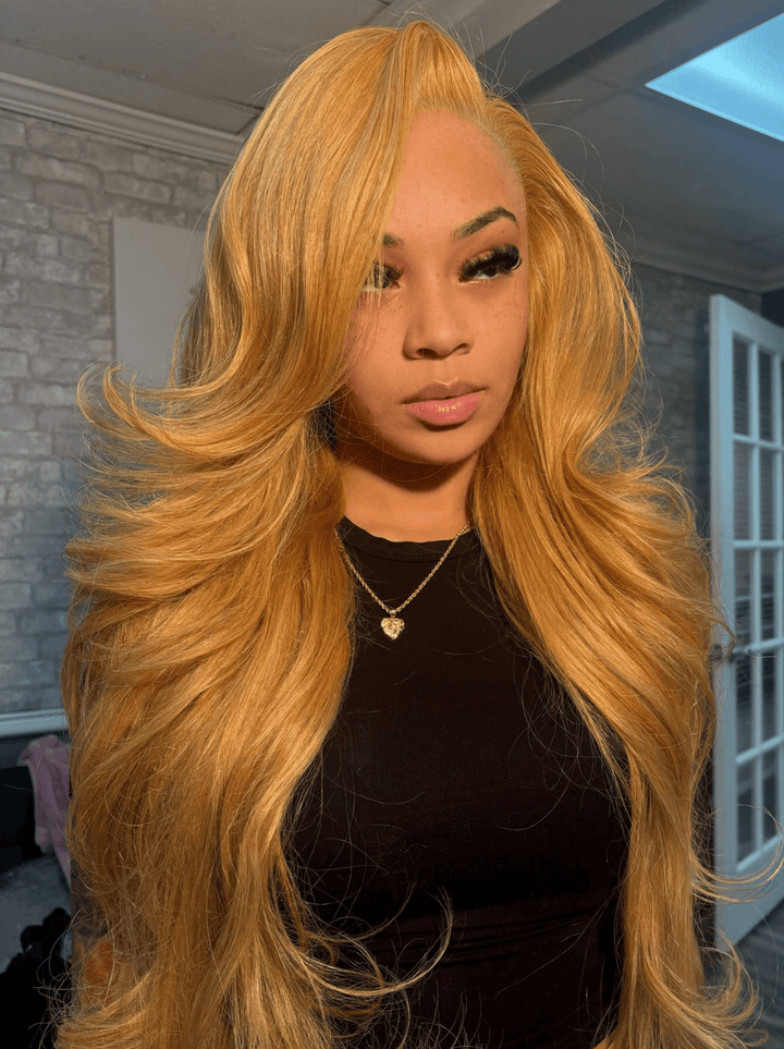 Dorsanee Strawberry Honey Blonde Straight Body Wave Lace Front Human Hair Wigs