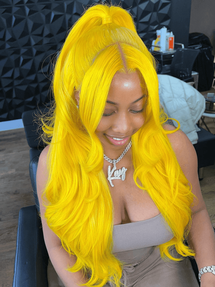 Dorsanee Yellow 200 Density Straight Body Wave HD Lace Front Hair Wigs