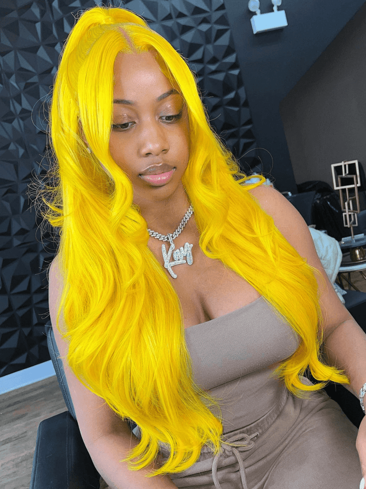 Dorsanee Yellow 200 Density Straight Body Wave HD Lace Front Hair Wigs