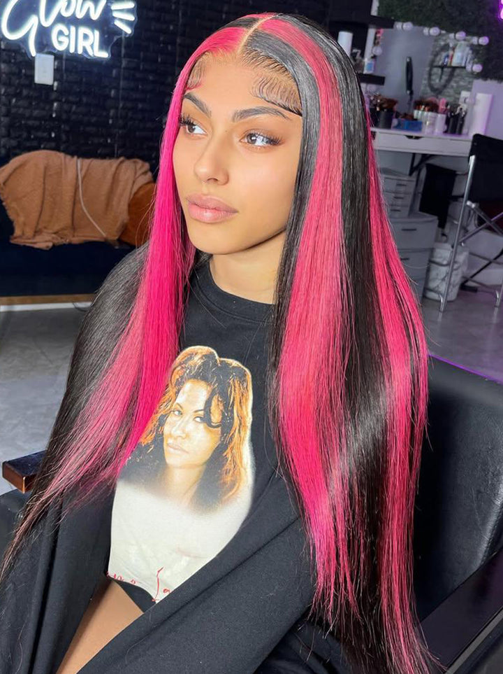 Dorsanee Black With Red Highlight Streaks 13x4 Lace Front Human Hair Wigs