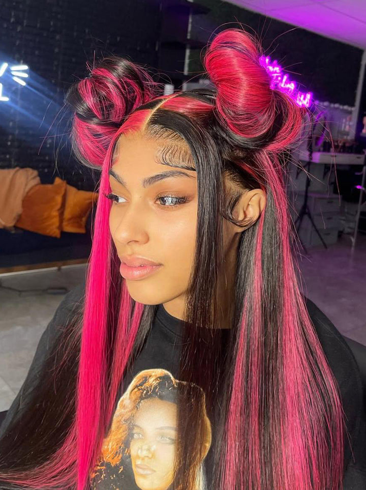 Dorsanee Black With Red Highlight Streaks 13x4 Lace Front Human Hair Wigs