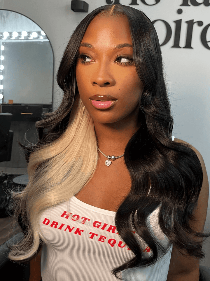 Dorsanee 200 Density Black With Blonde Streaks 13x4 Lace Front Virgin Human Hair Wigs