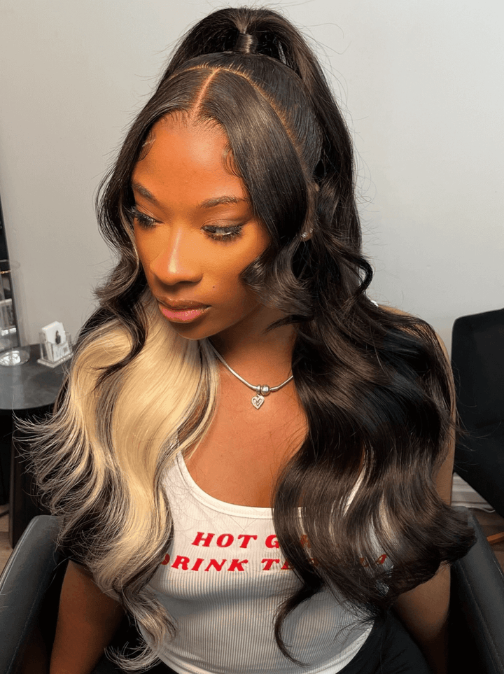 Dorsanee 200 Density Black With Blonde Streaks 13x4 Lace Front Virgin Human Hair Wigs
