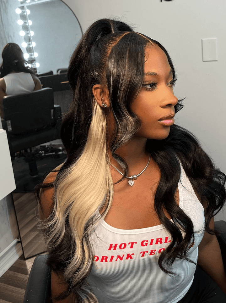Dorsanee 200 Density Black With Blonde Streaks 13x4 Lace Front Virgin Human Hair Wigs