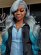 Dorsanee 200 Density Ombre Grey Blue Body Wave 13x4 Lace Front Human Hair Wigs