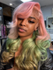 Dorsanee 200 Density Ombre Pink Green Gray Color 13x4 Lace Front Human Hair Wigs
