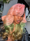 Dorsanee 200 Density Ombre Pink Green Gray Color 13x4 Lace Front Human Hair Wigs