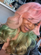 Dorsanee 200 Density Ombre Pink Green Gray Color 13x4 Lace Front Human Hair Wigs