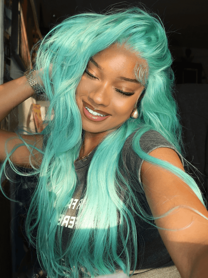 Dorsanee Halloween Cosplay Pastel Mint Green 13x4 Lace Front Virgin Human Hair Wigs