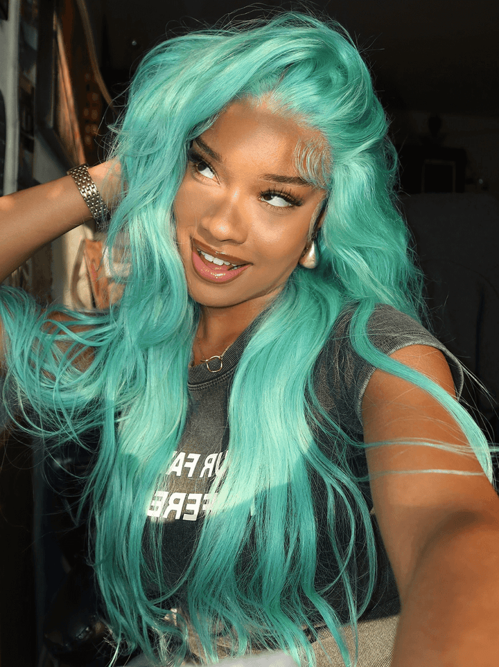 Dorsanee Halloween Cosplay Pastel Mint Green 13x4 Lace Front Virgin Human Hair Wigs